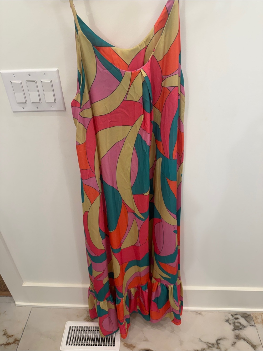 CEZELE Colorful Abstract Print Maxi Slip Dress